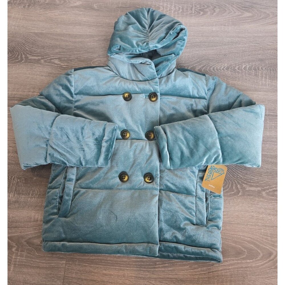 NWT ThereAbouts (JCP) girls green puffer jacket/coat with hood sz‎ 14